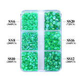 Mixed Sizes 6 Grid Box Mocha SS Green Glass FlatBack Rhinestones For Nail Art WholesaleRhinestone